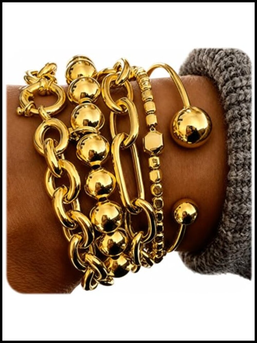 Gold Plated Stackable Chunky Bangle Set for Women 5PC